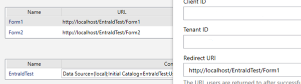 Picture shoing the Entras ID Redirect Matching the Form URL.